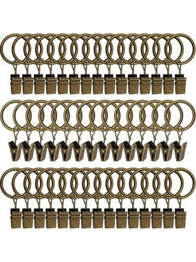 44 Metal Curtain Rings with Clips - 1" Inner Diameter, Vintage Bronze Drapery